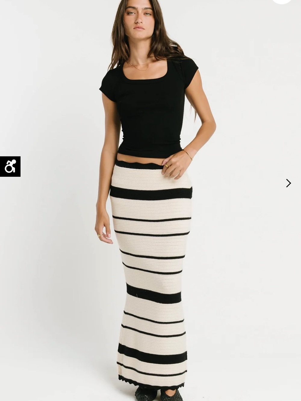 Bohme Black and Cream Striped Women's maxi pull on skirt